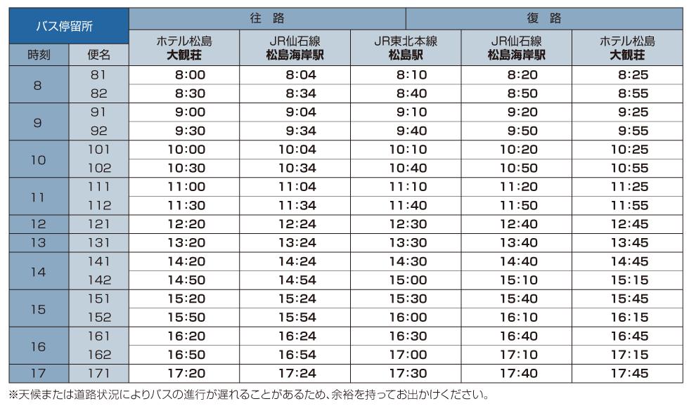 ホテル専用シャトルバス時刻表